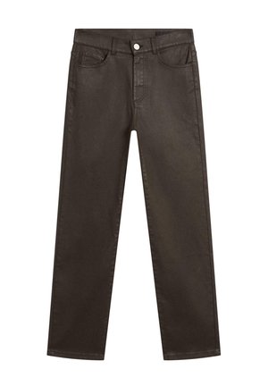 Massimo Dutti HIGH-WAIST STRAIGHT-LEG WAXED - Pantalon classique - mottled dark brown