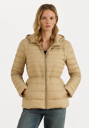HOODED CHANNEL-QUILTED DOWN COAT - Geacă cu puf - Brown