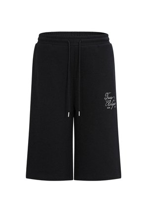 Pantaloni scurți negri din bumbac, cu talie elastică, șnur și buzunare laterale. Prezintă un logo brodat alb în față.