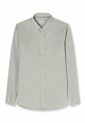 Chemise habillée homme manches longues gris clair avec patte de boutonnage et col classique, marque Olymp, coupe slim.