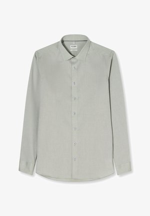 Chemise habillée homme manches longues gris clair avec patte de boutonnage et col classique, marque Olymp, coupe slim.