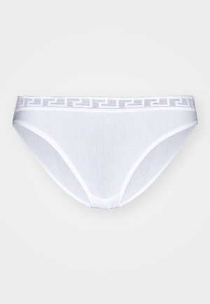 Witte katoenen bikini ondergoed met een zachte textuur en een decoratieve grijze patroon tailleband. Classic fit met een soepele afwerking.
