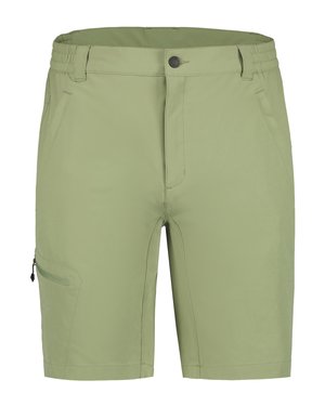 Jasnozielone męskie szorty z zapięciem na guzik i zamek, przednie kieszenie, szlufki na pasek oraz zamykana na zamek kieszeń boczna na lewej nodze.