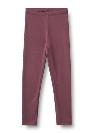 Enkle mauve ribstrikkede leggings med elastisk linning, designet til tæt pasform og komfort.