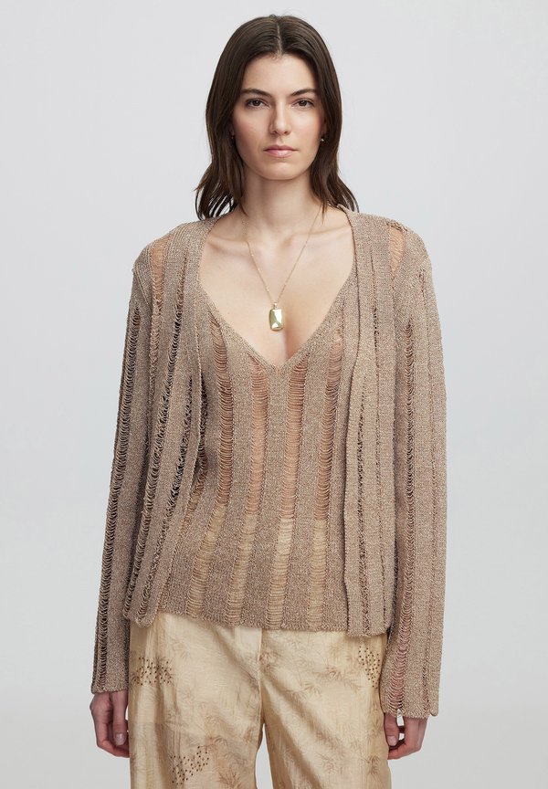 RELAXED FIT OPENWORK - Strickjacke - natural