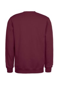 Viininpunainen huppari, jossa on pyöreä pääntie, pitkät hiat ja ribbiohjaust. Yksivärinen ja sileä pinta. Ei näkyviä logoja tai kuvioita.