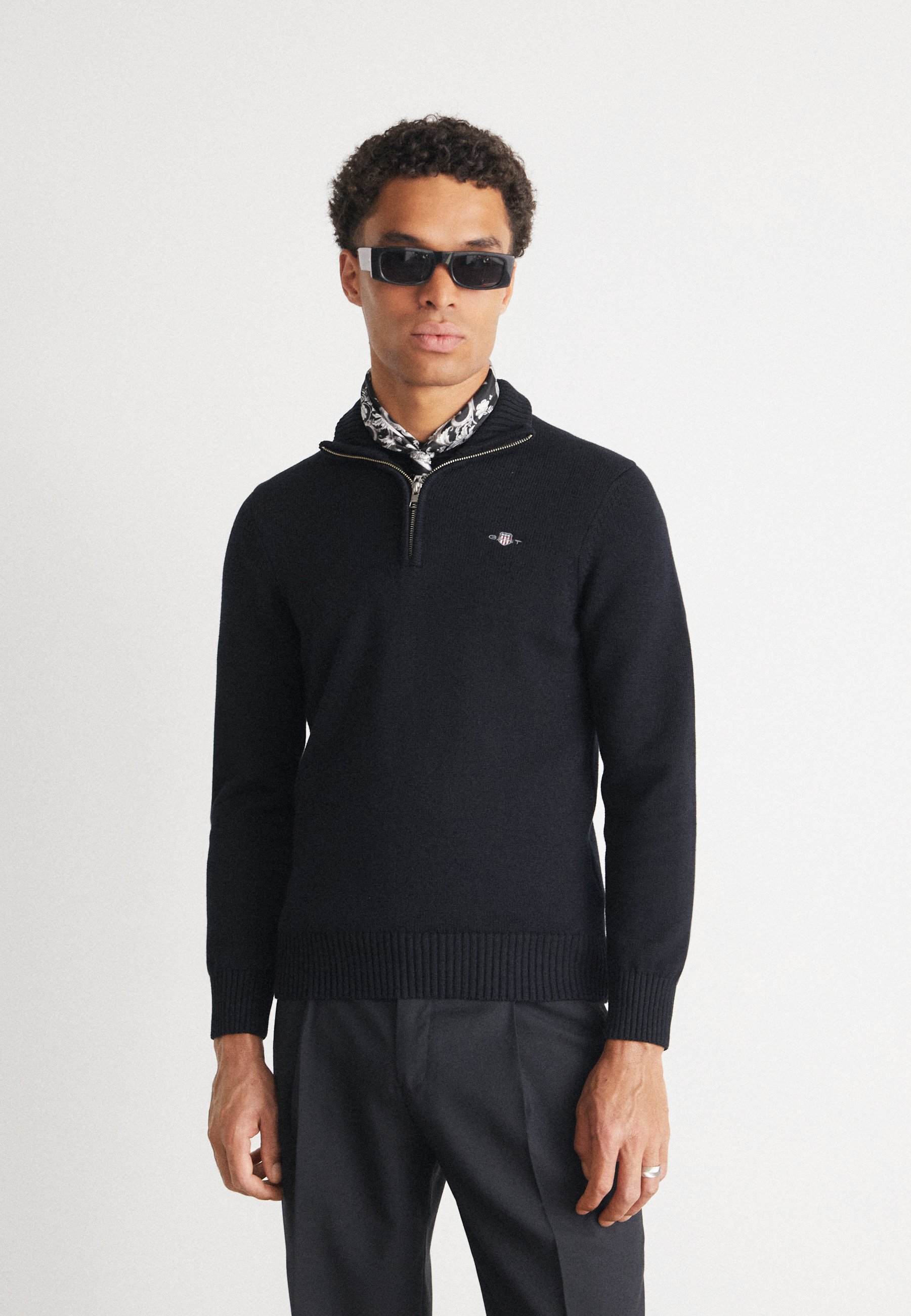 Gant Casual Cotton Half-Zip Knit in Dark Grey Melange