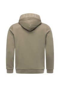 Hoodie in hellolivgrün mit langen Ärmeln und gerippten Bündchen, mit dem auf die Rückseite der Kapuze gestickten "ragwear"-Logo.