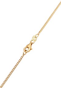 Goldene Kette mit einem gedrehten Design und einem Karabinerverschluss. Die Oberfläche ist glänzend und glatt, mit sichtbar gleichmäßig verteilten Gliedern.