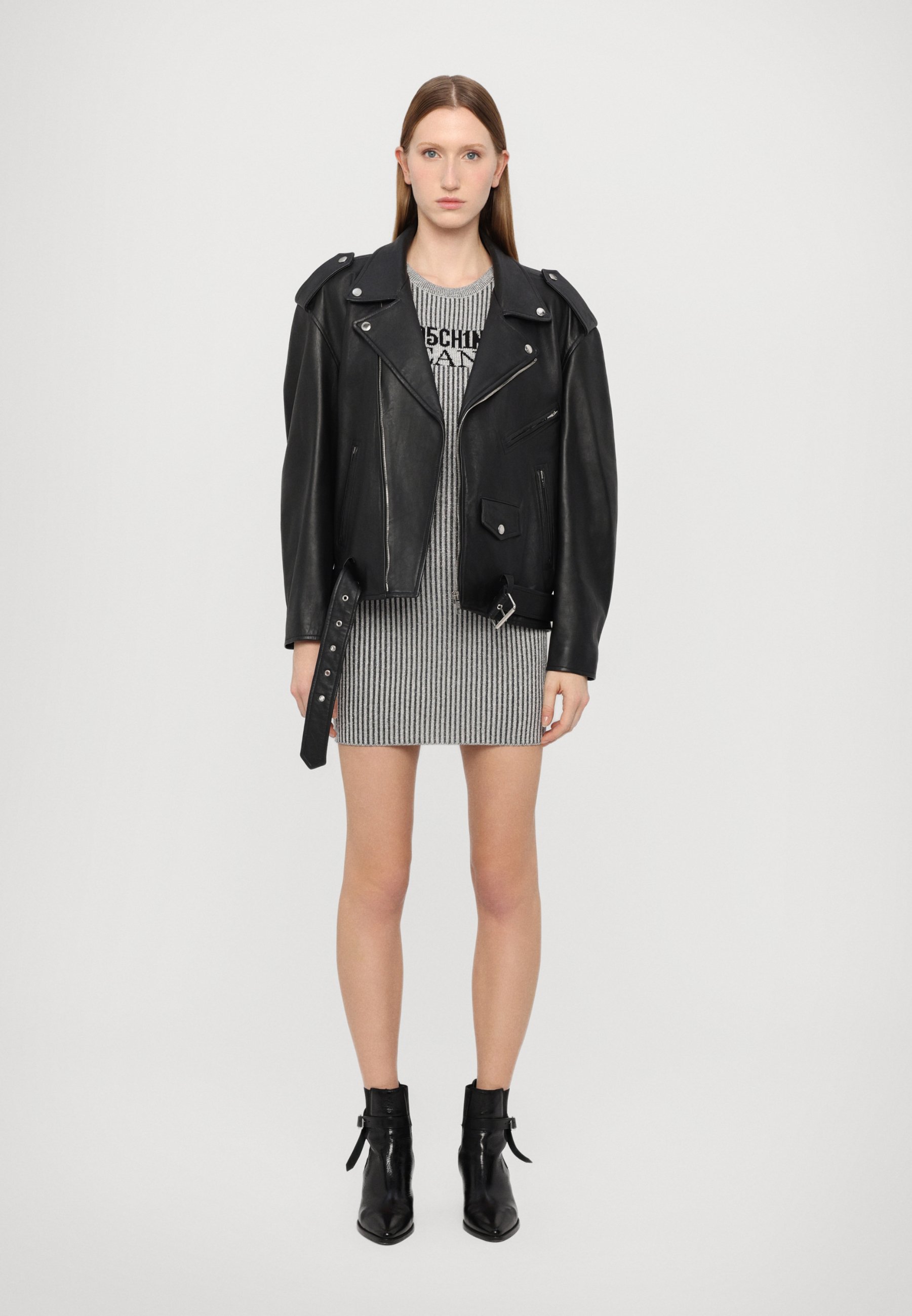 MOSCHINO JEANS PUNK - Leather jacket - fantasia nero/black - Zalando