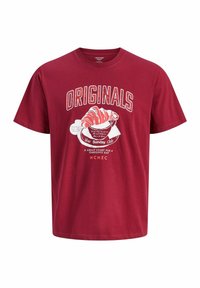 Rode katoenen t-shirt met korte mouwen, met een grafische print van een croissant en de tekst "ORIGINALS". Casual pasvorm en ronde hals.