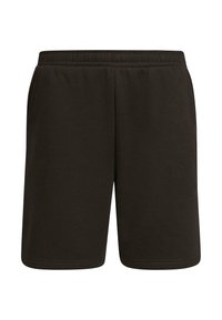 Shorts en coton noir avec une taille élastique, coupe droite et poches latérales, présentant une texture lisse et sans motifs.