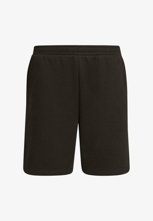 Sorte bomuldsshorts med elastisk talje, lige ben-design og sidelommer, med en glat overflade og uden mønstre.