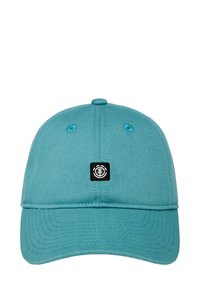 Cappellino da baseball turchese con design strutturato, con una patch del logo nera sul davanti e dettagli cuciti sulla visiera.