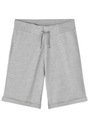 Lysegrå afslappede shorts med elastisk taljebånd, snor til justering, sidelommer og opbukket kant.