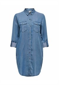 Denimskjortklänning i ljusblått, med knäppning framtill, bröstfickor och uppvikta 3/4-ärmar. Mjuk textur och avslappnad passform.