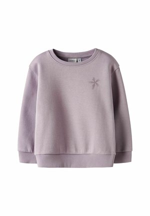 Zachte lavendel lange mouwen peuter sweatshirt met geribde manchetten en zoom, met een klein geborduurd stervormig detail op de borst.