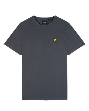 Sivé bavlnené tričko s krátkymi rukávmi, okrúhlym výstrihom a malým žltým logom vtáka na ľavej hrudi. Hladká textúra s klasickým strihom.