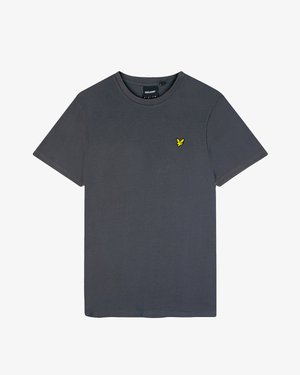 Sivé bavlnené tričko s krátkymi rukávmi, okrúhlym výstrihom a malým žltým logom vtáka na ľavej hrudi. Hladká textúra s klasickým strihom.