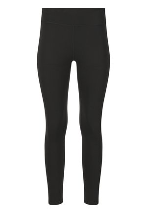 Sorte leggings med høj talje og fuld længde, der har et glat, tætsiddende design uden synlige mønstre eller logoer.