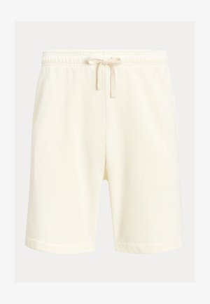 Pantaloni scurți de bumbac de culoare crem, cu talie elastică, șnur reglabil și croială dreaptă. Textură netedă și design până la genunchi.