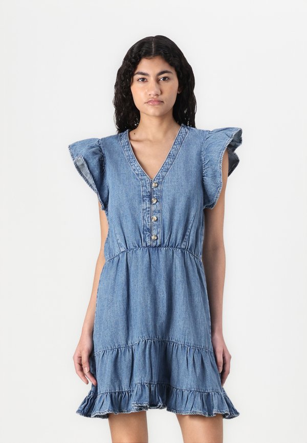 ONLSEVIGNY V NECK FRILL DRESS - Denim dress