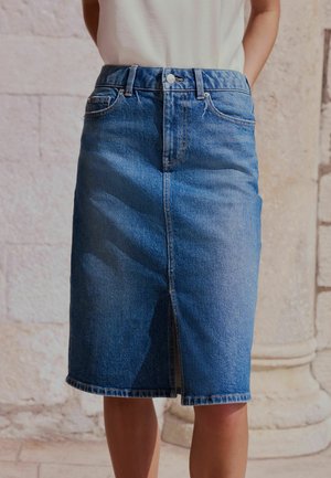 Next, TALL FIT - KNEE LENGTH DENIM SKIRT - Pencil skirt - mid blue