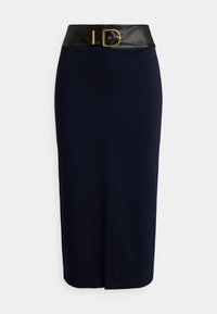 BUCKLE-TRIM PONTE PENCIL MIDI SKIRT - Jupe crayon - lauren navy