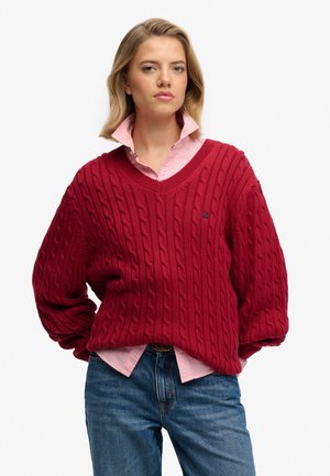 OVERSIZED V NECK - Jumper - bordeaux red