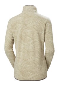 Fleece mikina v světle béžové barvě s vlnitým vzorem. Vysoký límec a dlouhé rukávy, s hladkým povrchem a kontrastním lemem na spodním okraji.