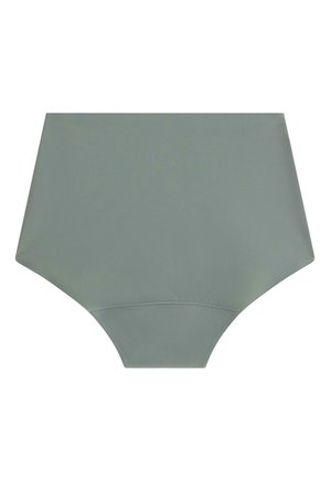 Grå underbukser med høj talje, sømløse, med glat stof og diskret syning langs den nederste frontkant.