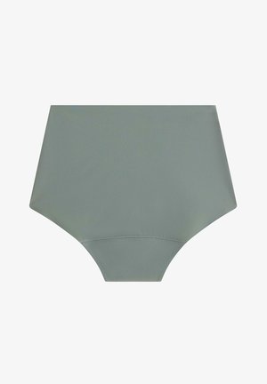 Grå underbukser med høj talje, sømløse, med glat stof og diskret syning langs den nederste frontkant.