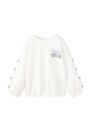 Camicia bianca a maniche lunghe con cuori blu sulle maniche e testo "Little Limited Edition" sul petto.