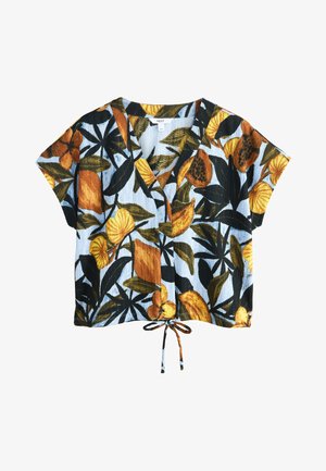 Next, REGULAR FIT - TEXTURED V-NECK TIE FRONT SHORT SLEEVE TOP . - Blusa - blue yellow floral print