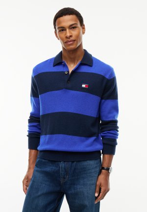 Tommy Jeans, HERITAGE BADGE STRIPE POLO JUMPER WITH ALPACA - Пуловер - deep marine