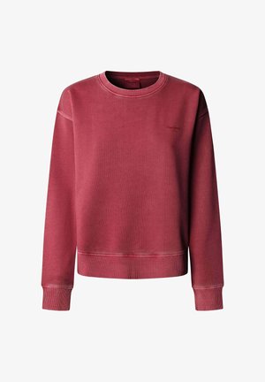 Sweat-shirt rouge en coton avec un col rond, des poignets et un ourlet côtelés. Présente une broderie discrète du logo sur la poitrine. Texture lisse, coupe décontractée.