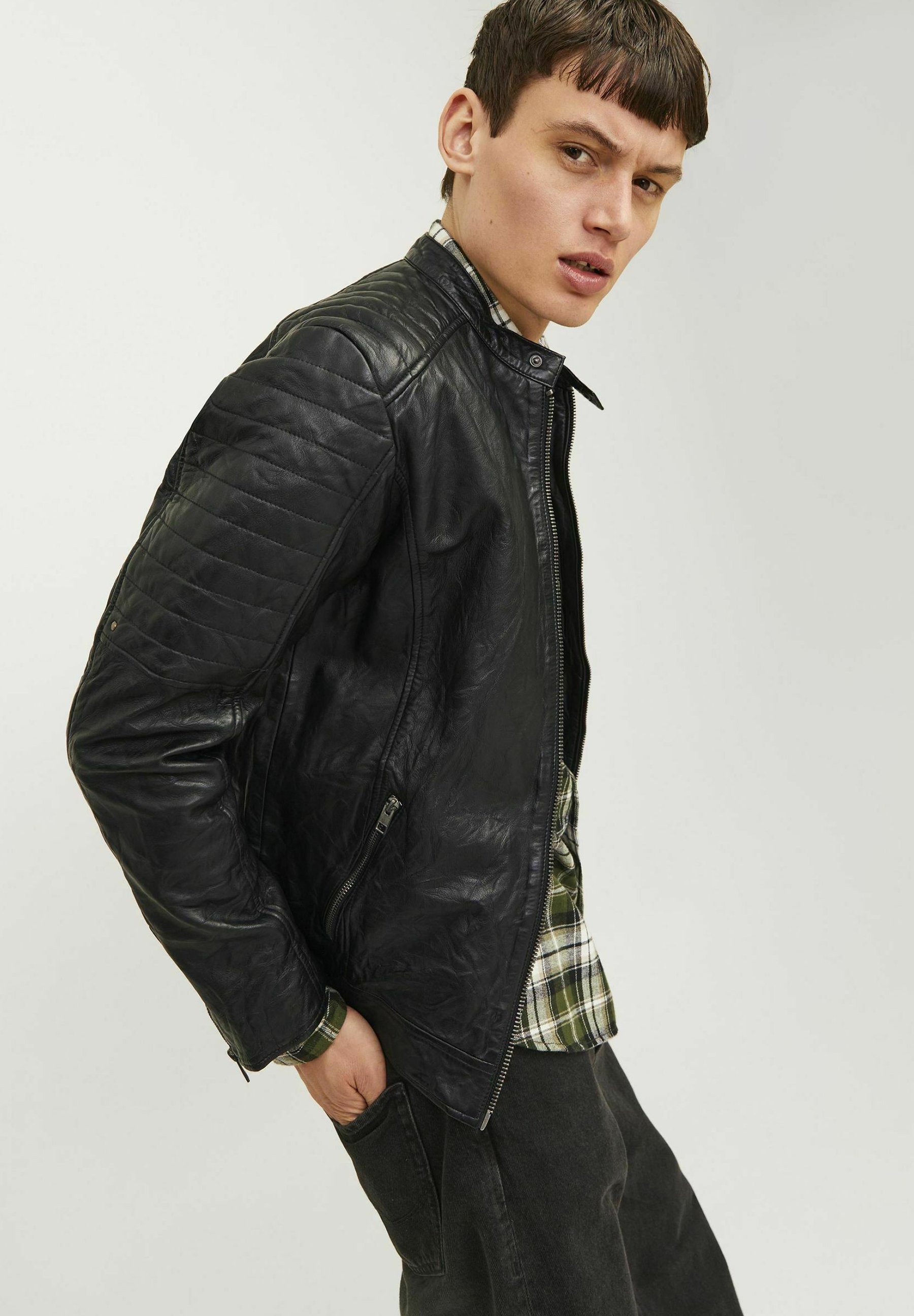 Jack & Jones Leather jacket - black - Zalando