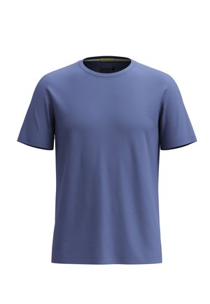 Blaue Kurzarm-T-Shirts aus glattem Stoff mit Rundhalsausschnitt und lässiger Passform. Einfaches Design, ohne sichtbare Muster oder Logos.