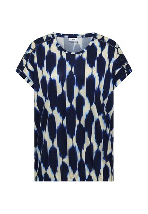 Cecil, T-SHIRT MIT V-NECK UND SPITZENDETAIL - Camiseta estampada - urban dark blue