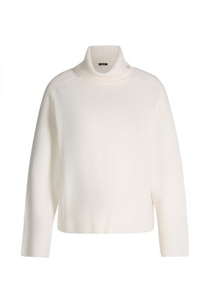 Maglione bianco a collo alto in maglia, con una finitura testurizzata, dotato di orlo e polsini a coste e una vestibilità morbida. Nessun logo o motivo visibile.