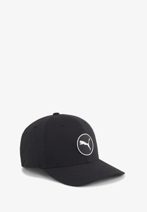 Must must, millel ümar peaosa ja kõverate servadega. Esiosas on valge ümmargune Puma logo.