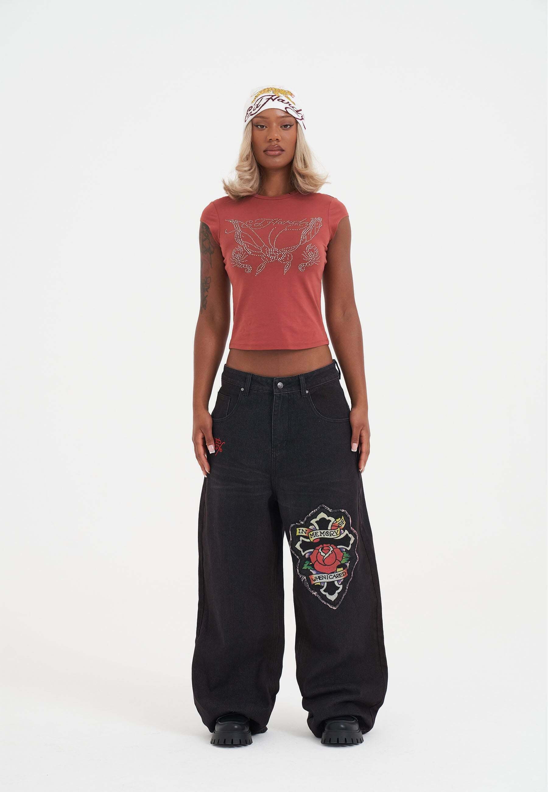 Ed Hardy IN MEMORY APPLIQUE XXTRA - Baggy jeans - black/zwart