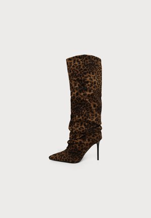 Simmi London, Ботуши с висок ток - leopard faux suede