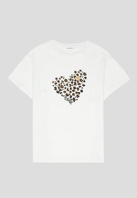 White short-sleeve t-shirt with a leopard print heart graphic and the word "LOVE" below the heart on the front.
