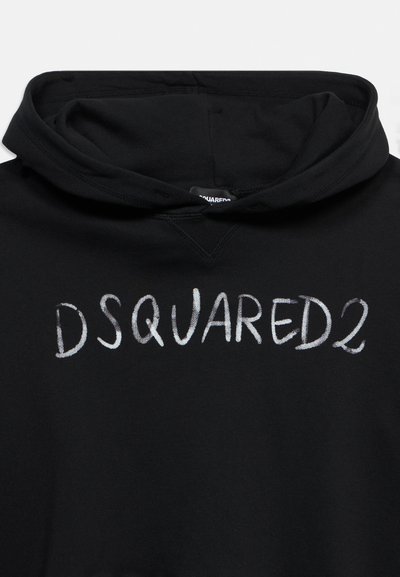Μαύρο φούτερ με κουκούλα με το λογότυπο DSQUARED2 σε λευκό, γραμμένο με casual, χειρόγραφη γραφή πάνω στο στήθος.
