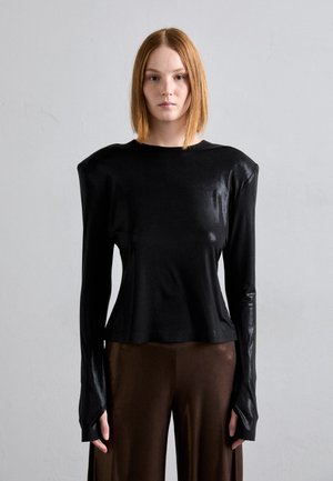 Norma Kamali SHOULDER PAD LONG SLEEVE CREW  - Pikkade varrukatega topp - black