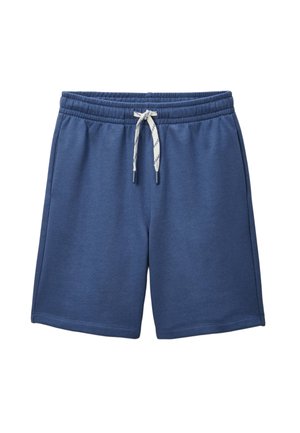 Shorts en mélange de coton bleu marine avec une taille élastique, accent de cordon de serrage et design simple. Coutures plates et pas de poches visibles.