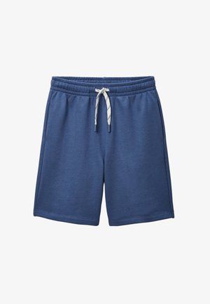 Shorts en mélange de coton bleu marine avec une taille élastique, accent de cordon de serrage et design simple. Coutures plates et pas de poches visibles.