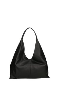 Borsa hobo in pelle nera con un design morbido, un'unica manico curvo e superficie testurizzata. Forma minimalista e senza hardware visibile.