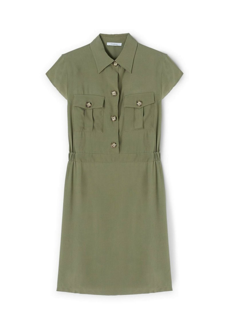 Abito Estivo Donna ANRILITA A Maniche Corte, Vita Impero Con Tasche, Verde Militare, Taglia XL